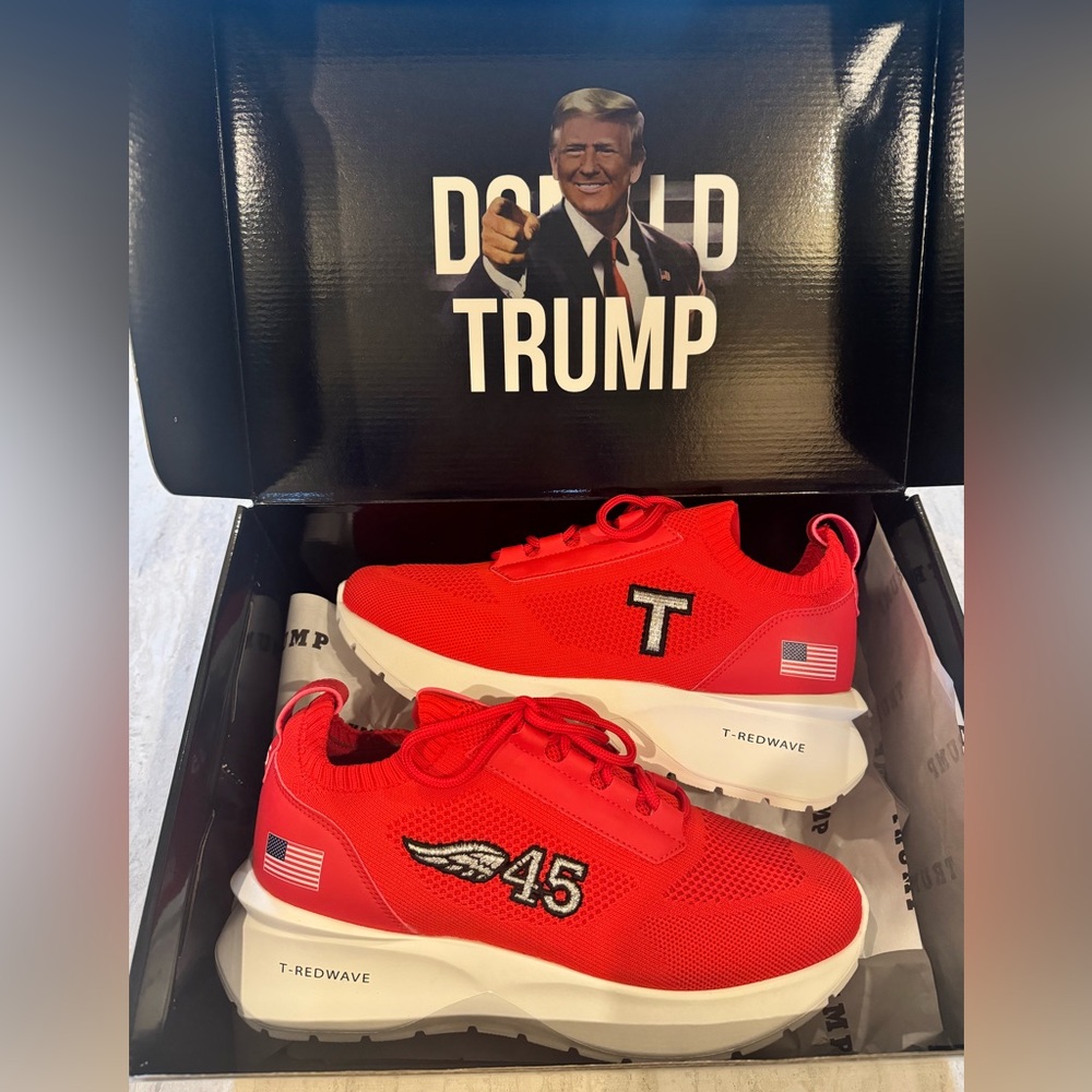 SOLD! Unique Donald J Trump Red Wave Sneakers